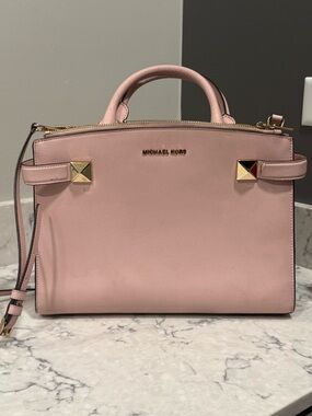 Michael Kors Blush Pink Saffiano Leather Satchel with Gold Hardware